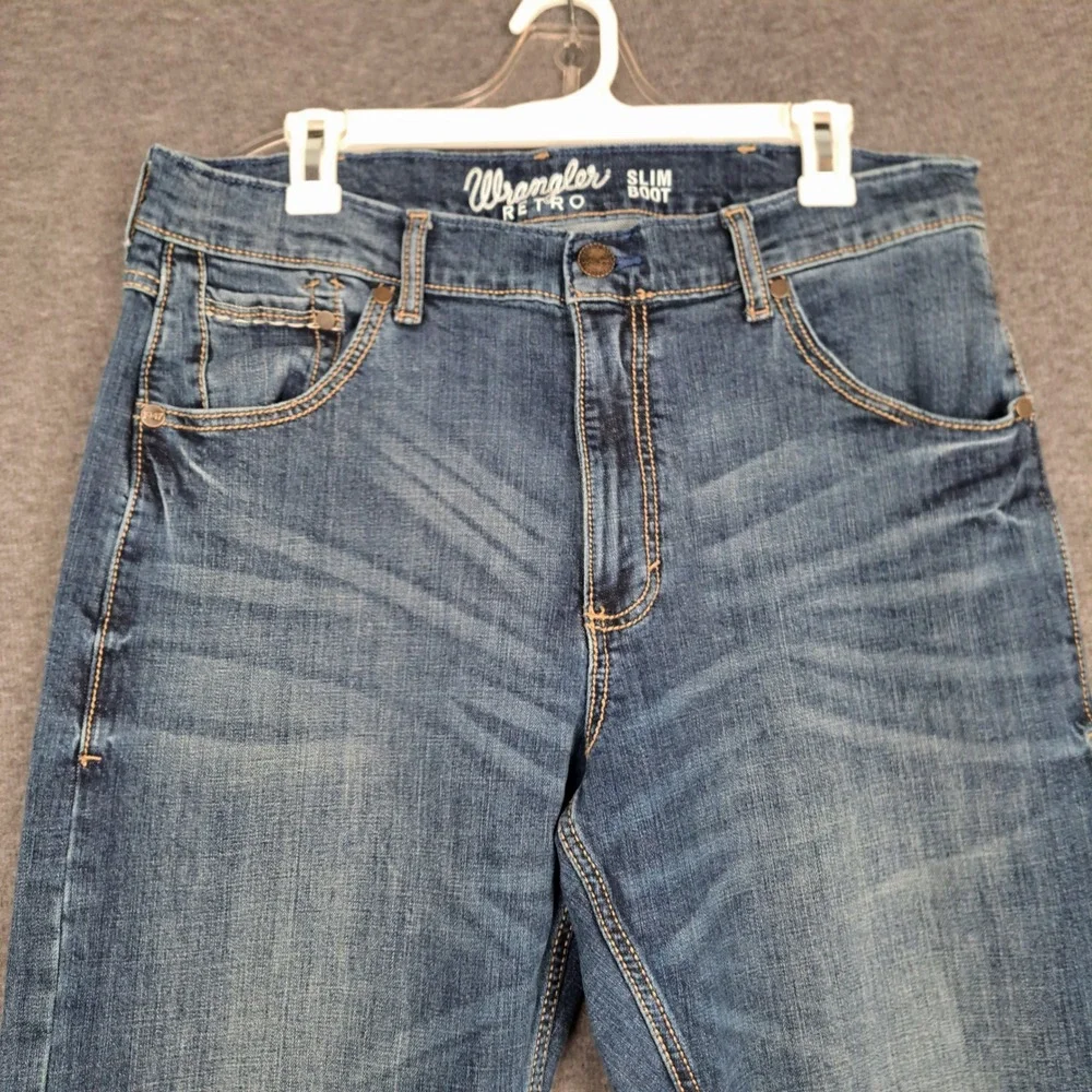 Wrangler Retro Slim Boot Jeans Men 34x34 Blue Stretch Denim 10WLT77LY